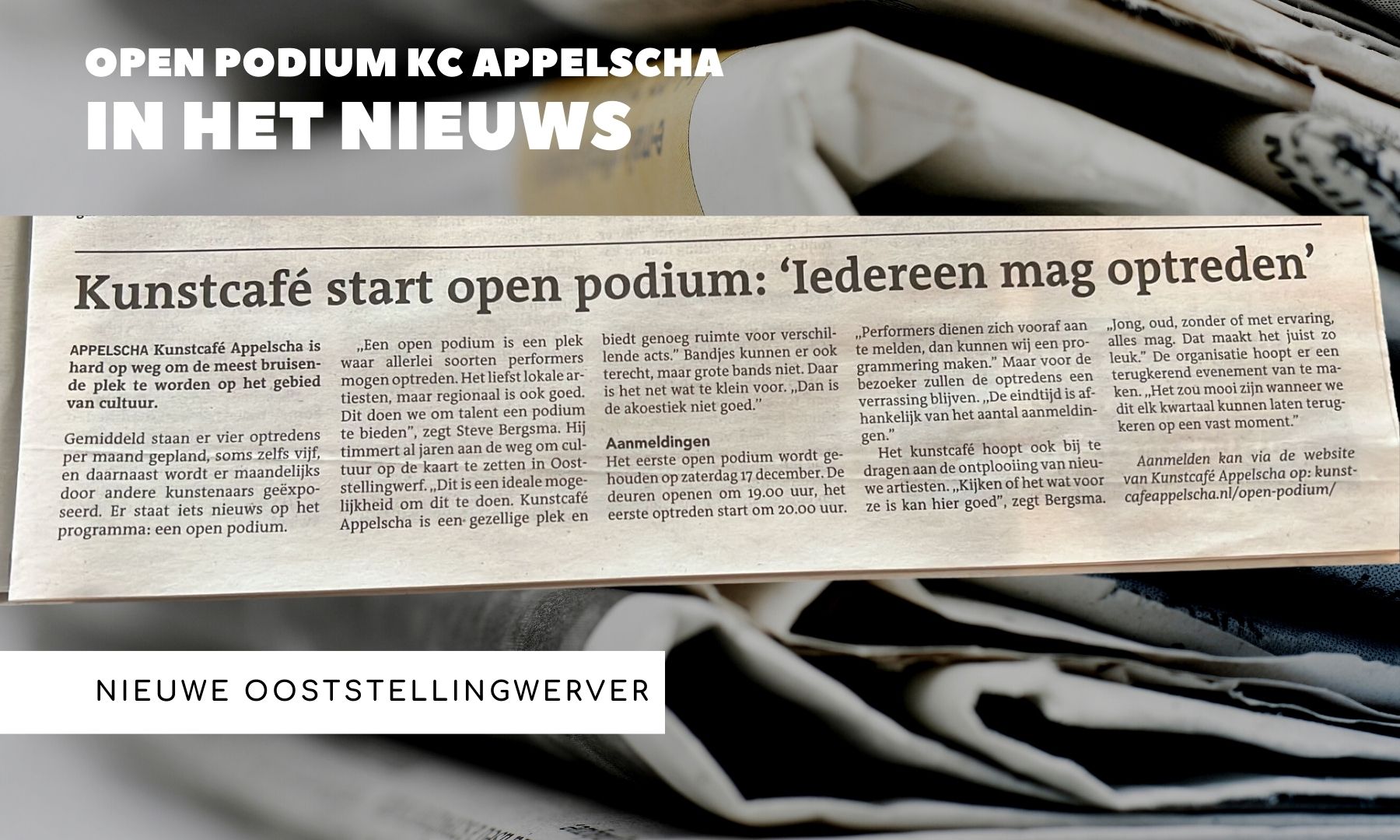 Open Atelier Kunstcafe een krantenartikel Nieuwe Ooststellingwerver